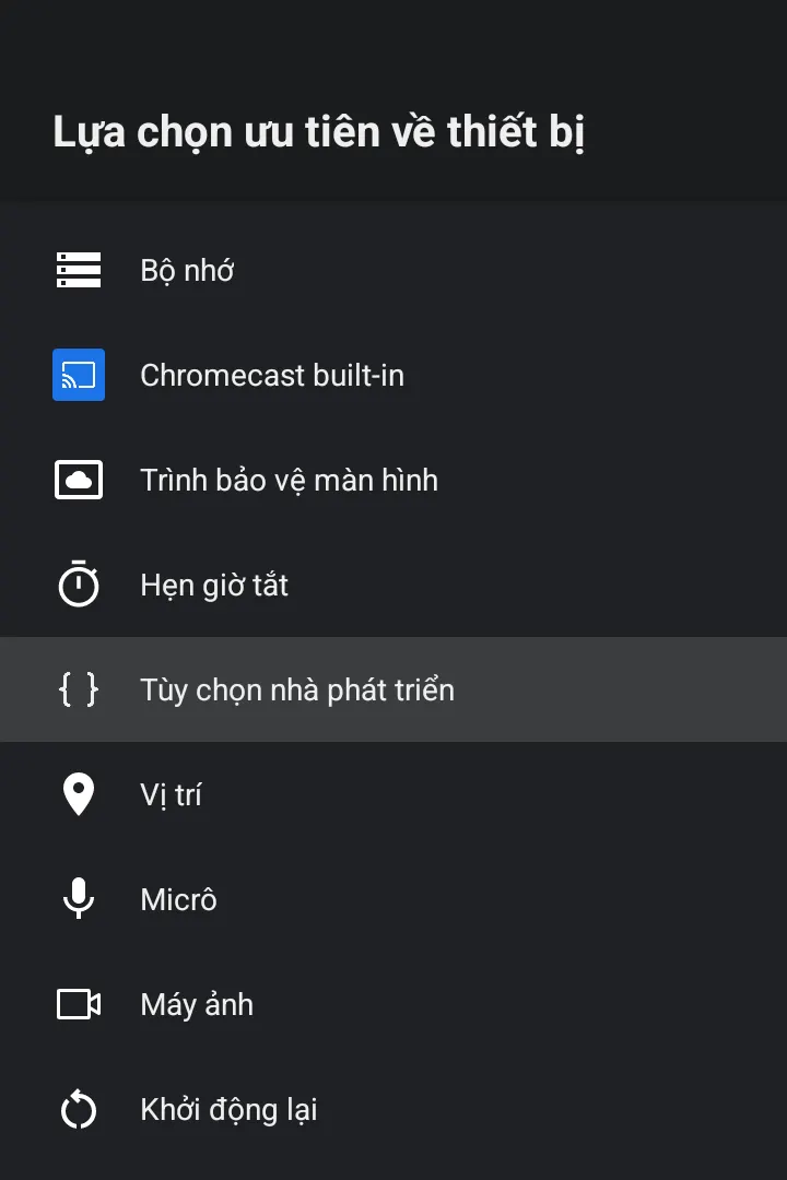 Mở Tùy chọn nhà phát triển