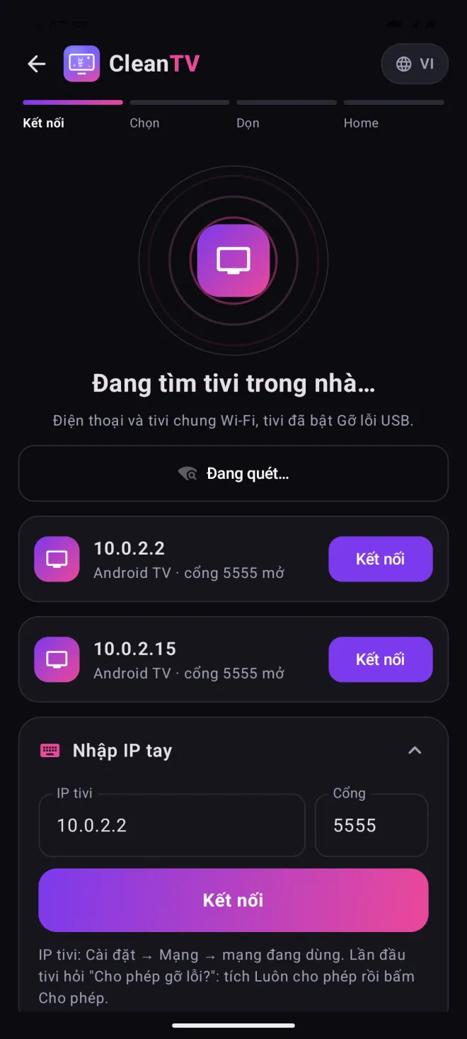 CleanTV đang tìm tivi trong nhà