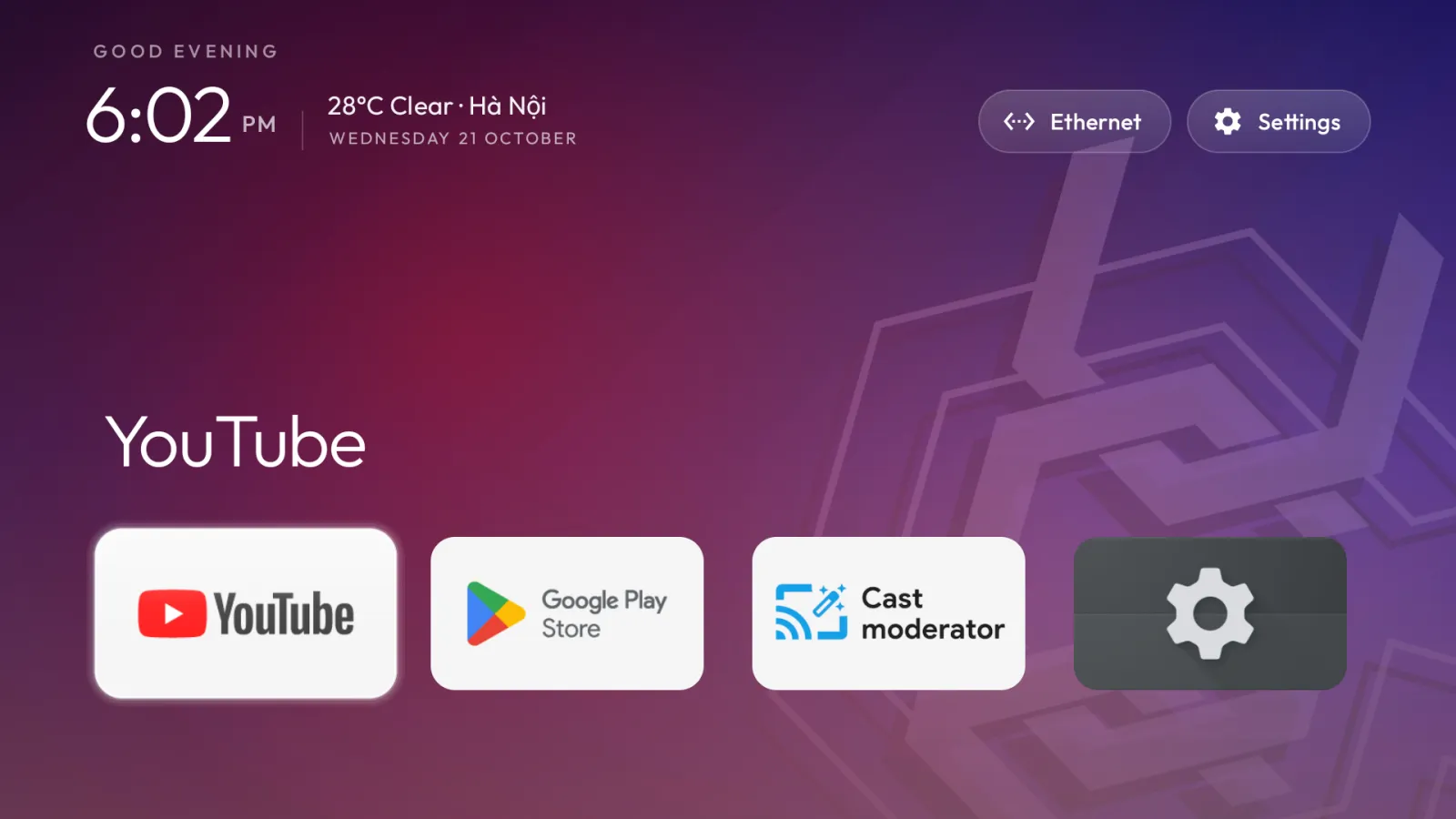 Home sạch theme VGS trên tivi: đồng hồ, thời tiết, dock app