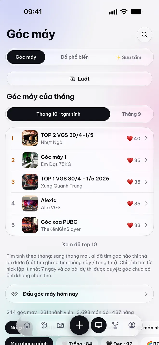 Màn Góc máy trong app VGSZone