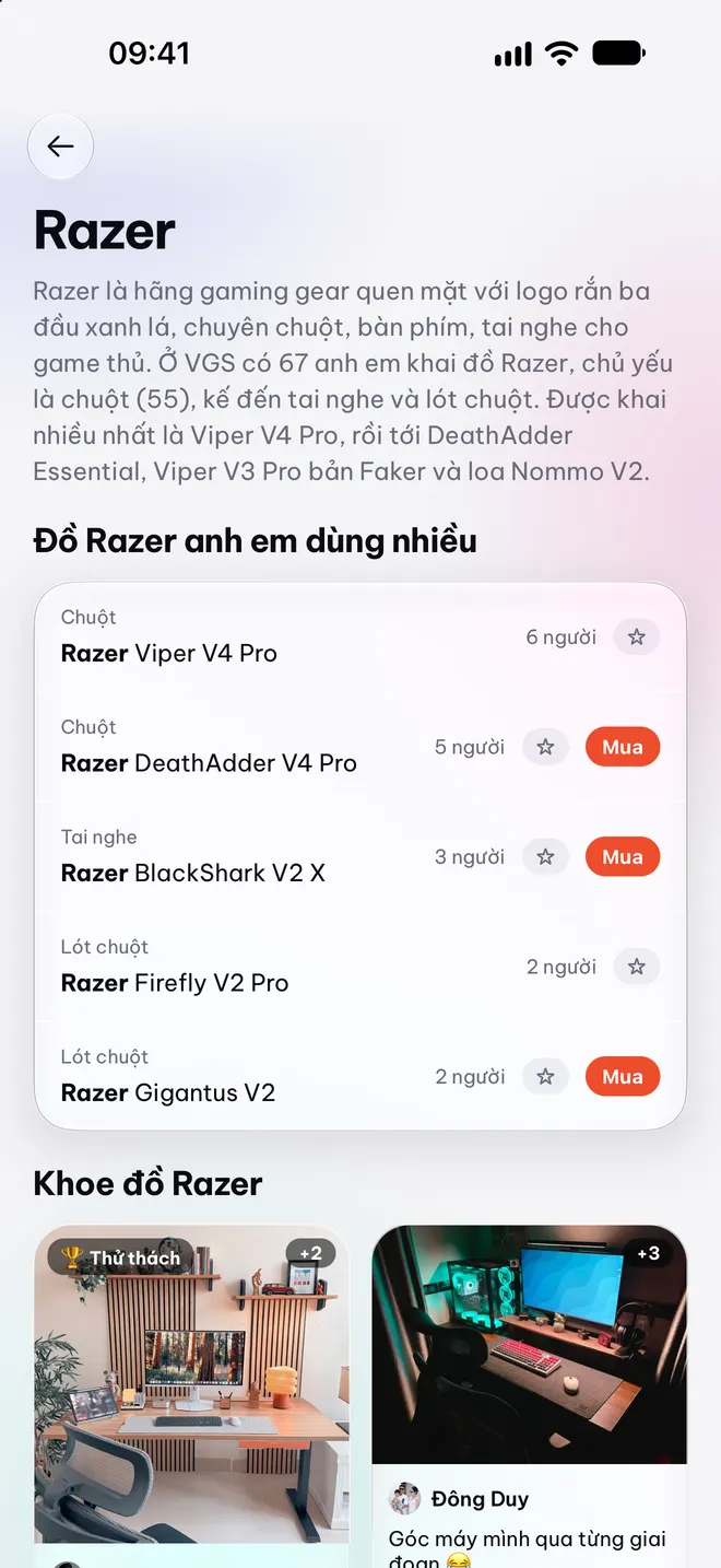 Trang hãng Razer trong app