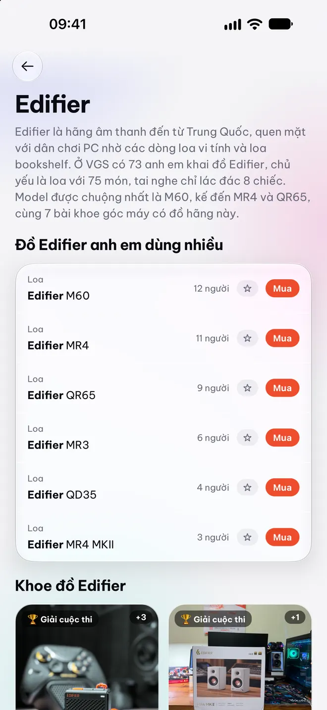 Trang hãng Edifier trong app
