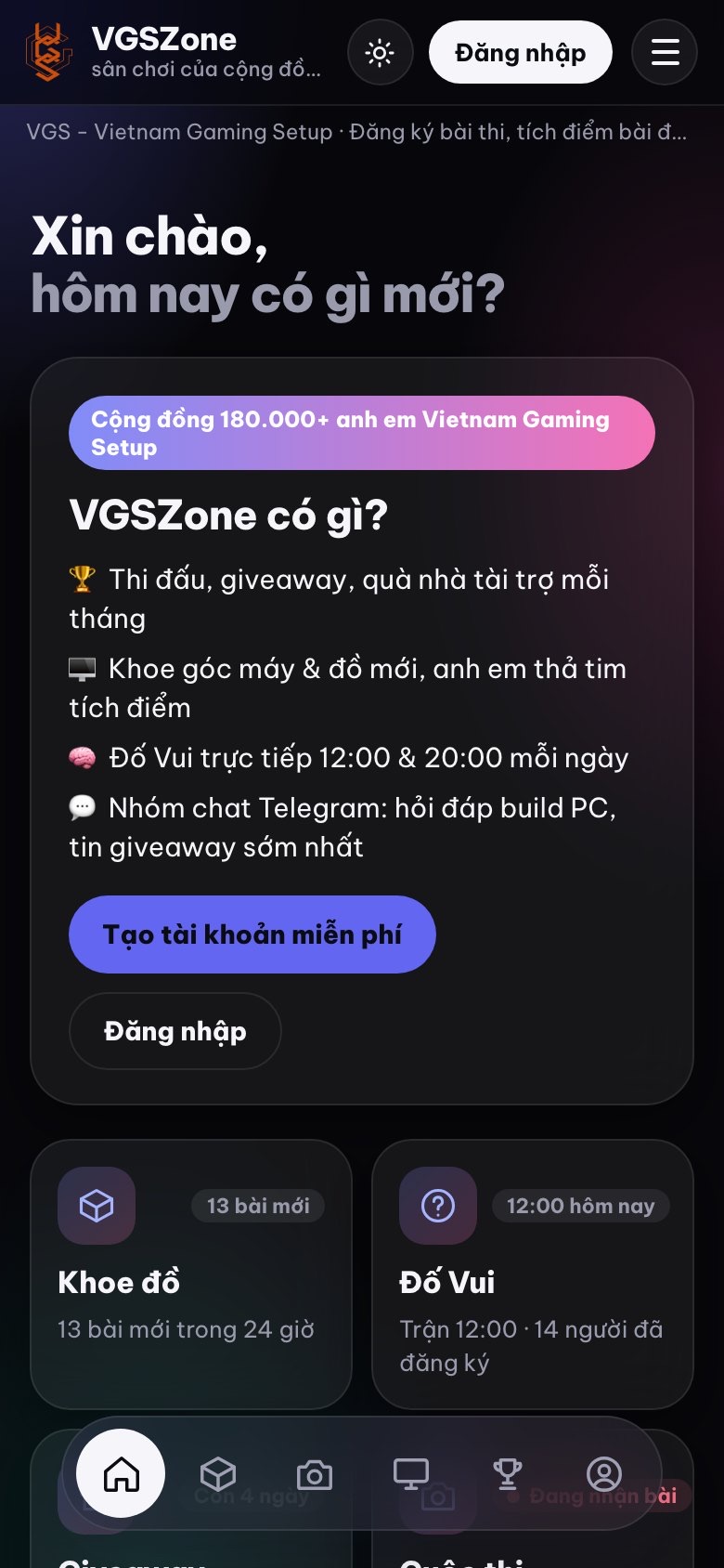 Trang chủ vgs.zone mở trong Telegram