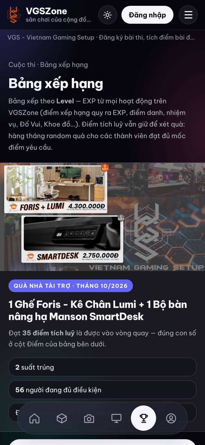 Bảng xếp hạng và quà nhà tài trợ trong Mini App
